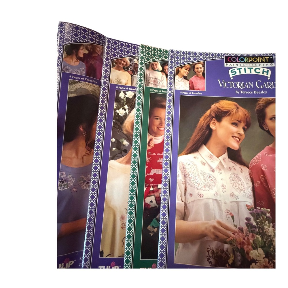Vintage Tulip ColorPoint Paintstitching Stitch Transfer Booklets 1993 Lot of 4Of